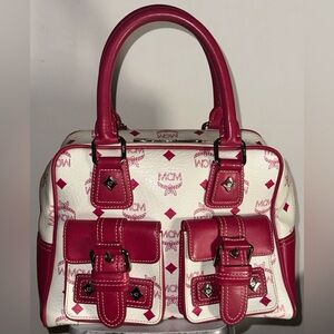 MCM Fuschia(Pink) & White Visetos Satchel. Like new. Zero call outs! Beauty!